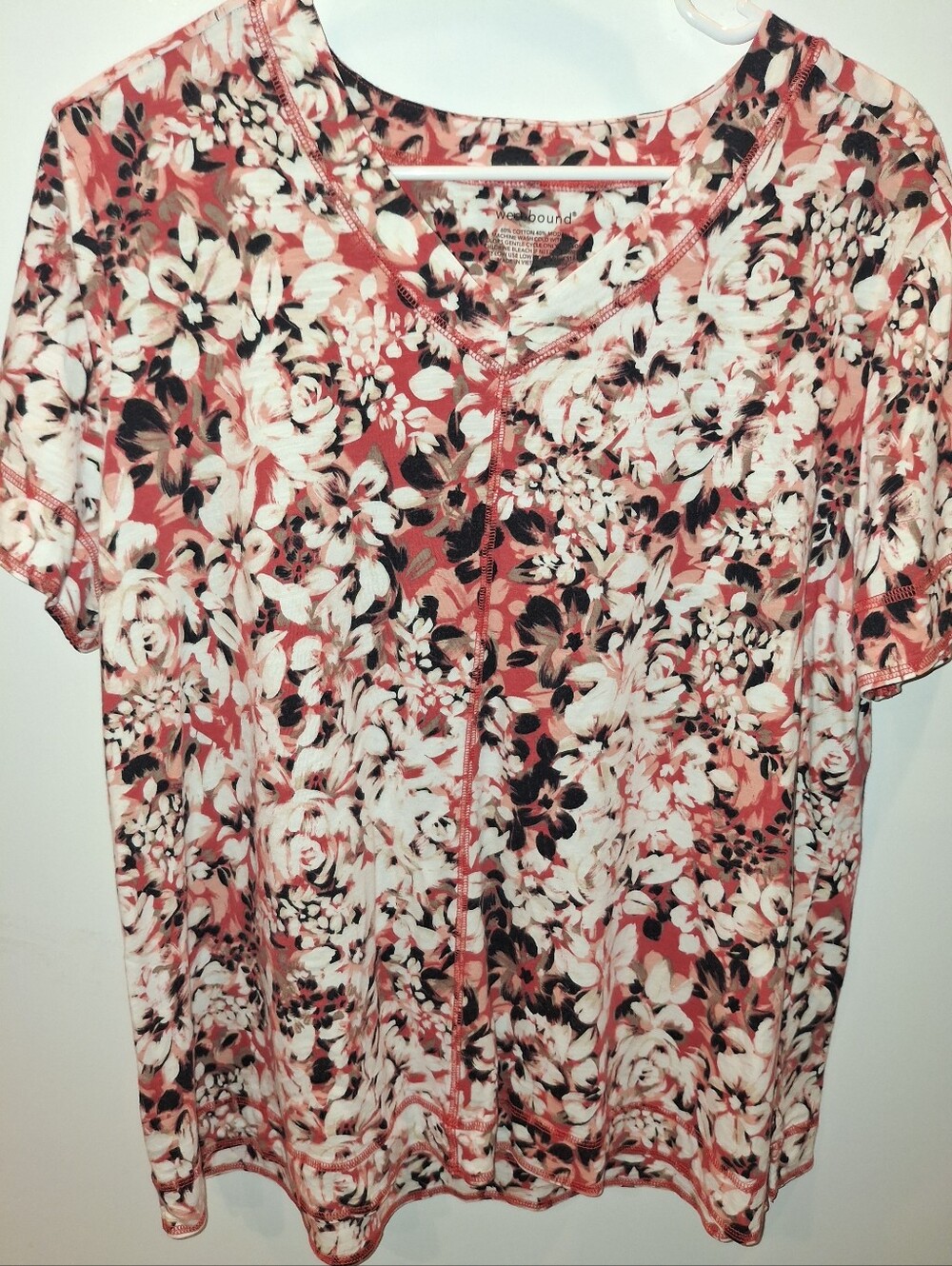 Westbound Coral and White Floral Short Sleeve Tee